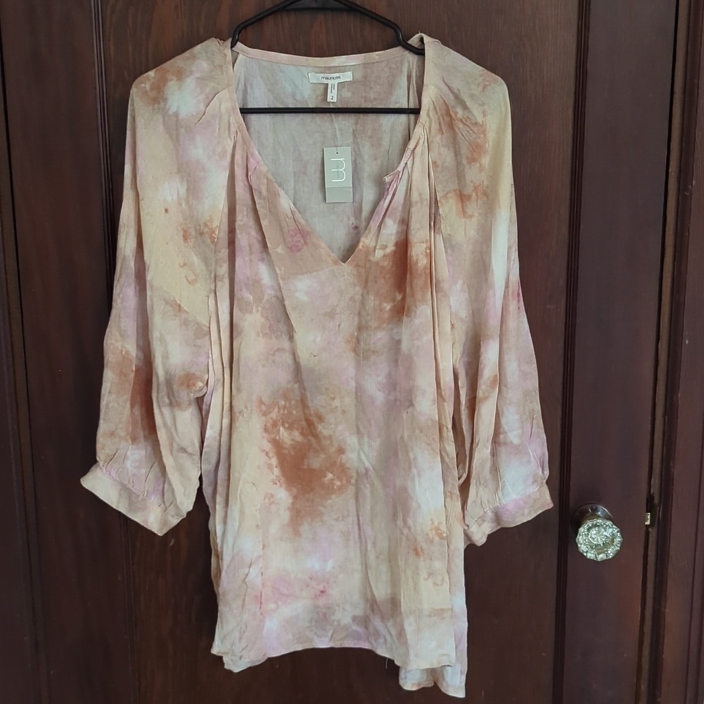 New with Tags Maurices Pink Tie Dye Short Sleeve Blouse Size 2X
